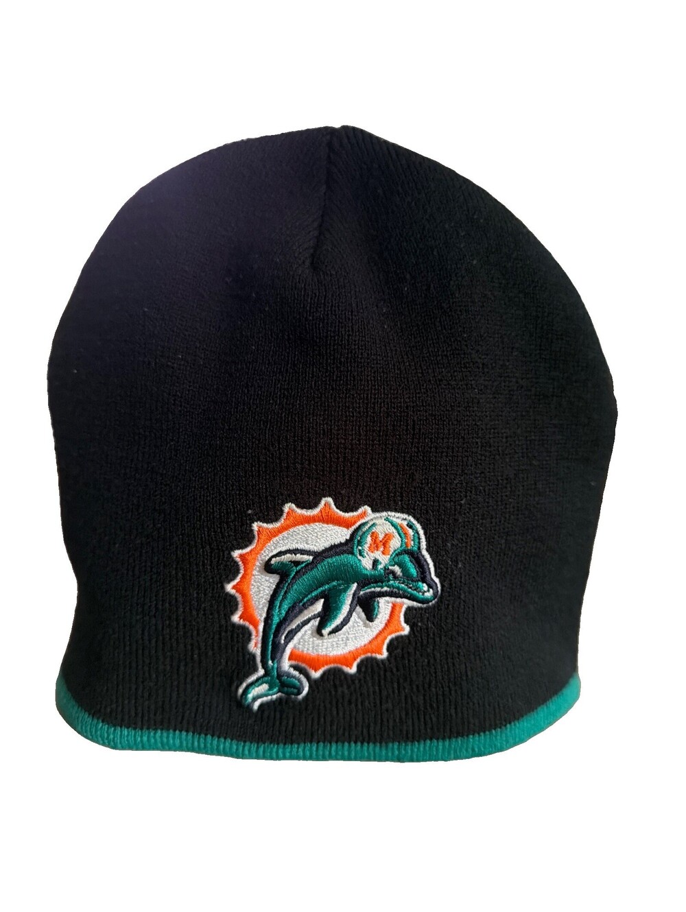 Vintage Miami Dolphins Reebok Beanie Hat‎ Y2K Embroidered Logo Knit Black Teal